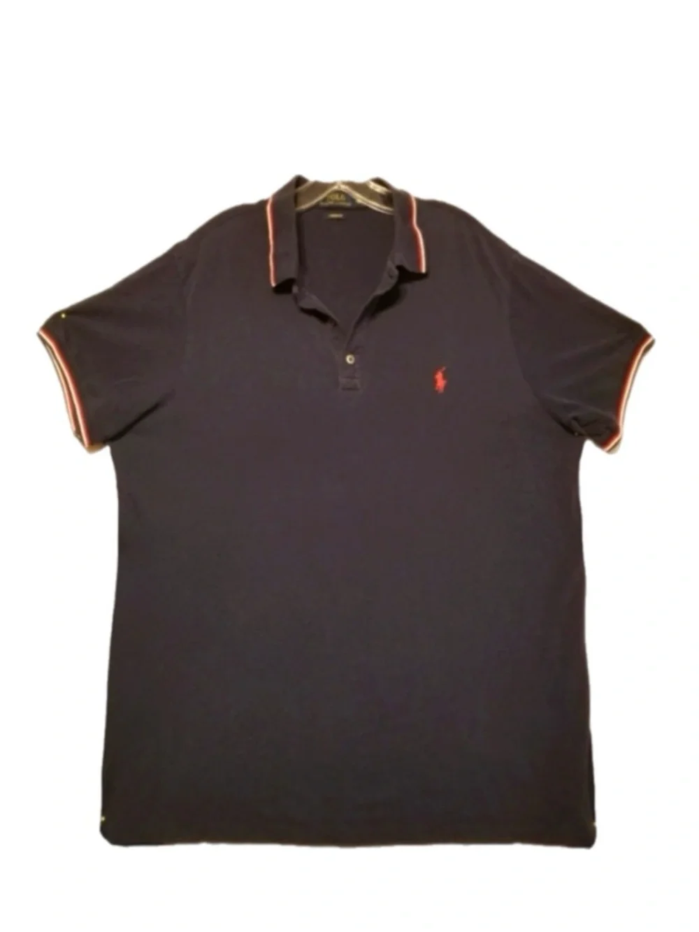 Ralph Lauren Polo Shirt Navy Blue and Red Trim M XL